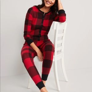 Christmas/Winter One Piece Red Buffalo Plaid Pajamas